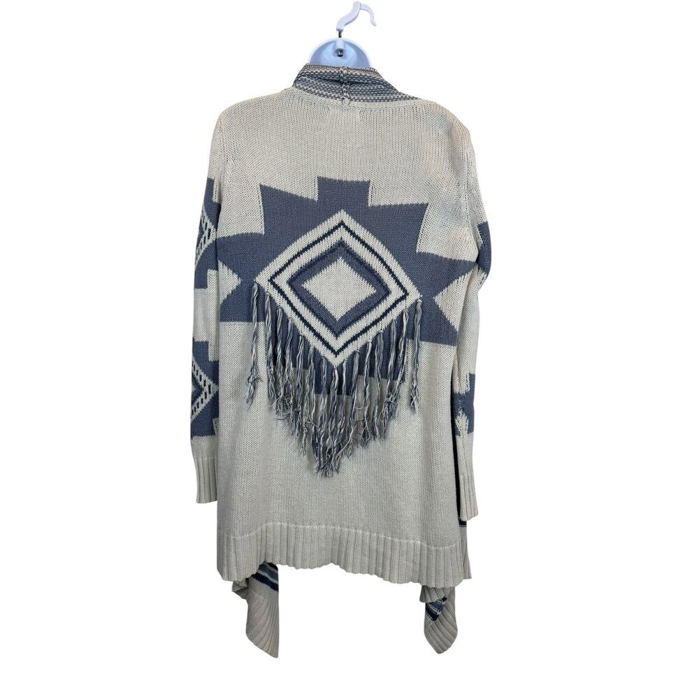 PJ Salvage Sweater Womens Medium Blue Open Front Fringe Cardigan Boho Western - Picture 7 of 14